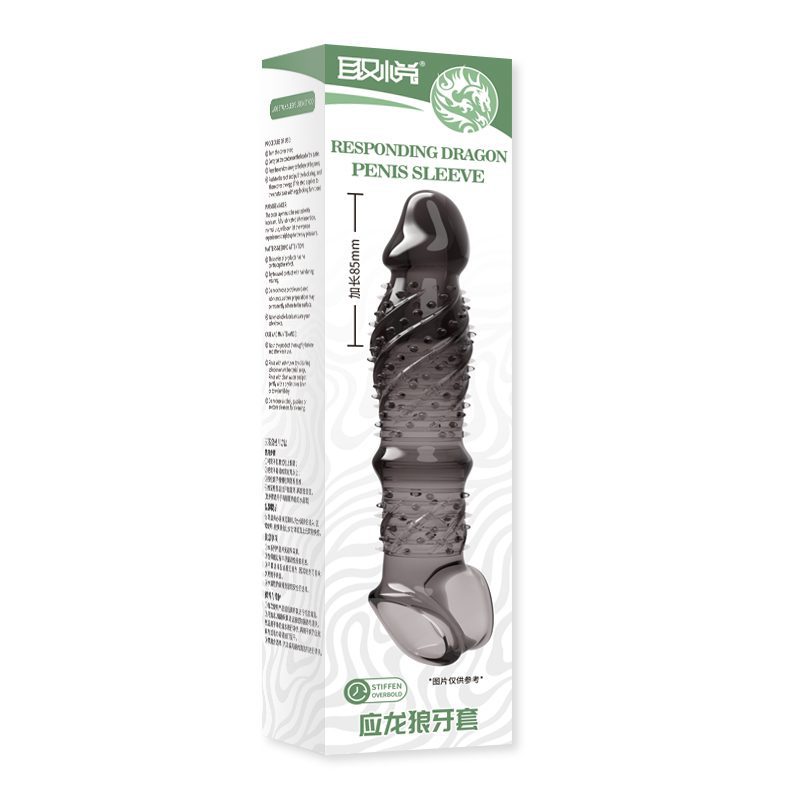 应龙狼牙套-透明黑07 UMPS-07B Reusable Black Transparent TPE Vagina Stimulating Extended Penis Sleeve - Image 1