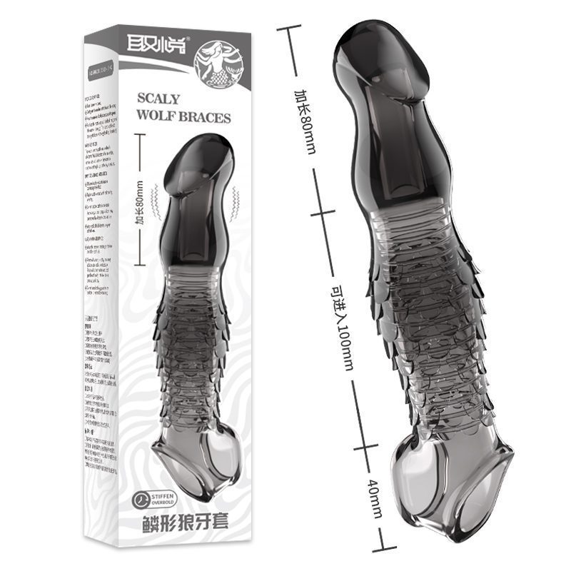 鳞形狼牙套-透明黑02 UMP-S9B Reusable Black Transparent TPE Vagina Stimulating Extended Penis Sleeve - Image 1